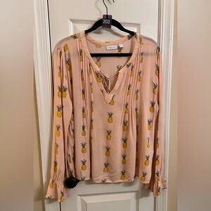 New York & Company Pineapple Print Blouse - Peach